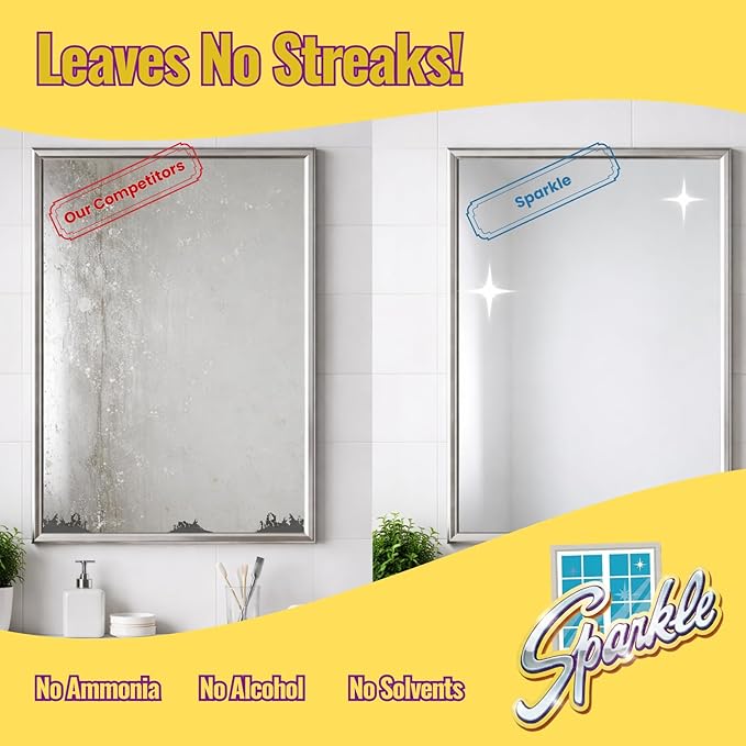 Sparkle Ammonia-Free Glass Cleaner Refill, Heavy Duty Streak-Free Window & Mirror Cleaner Spray, Original Formula, 2L Bottle (Pack of 1)
