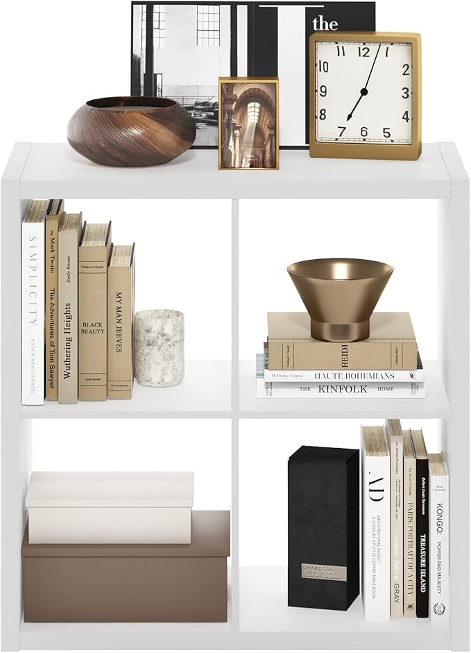 Furinno Cubicle Open Back Decorative Cube Storage Organizer, 4-Cube, White