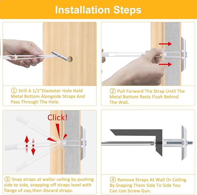 Heavy Duty Drywall Anchor Bolts with 1/4"-20 Fastener Suitable for TV Mounting Hollow Wall Anchor Bolt Screw Kit Supports Up to 270 lbs Each on 1/2 Inch Drywall Pack of 42