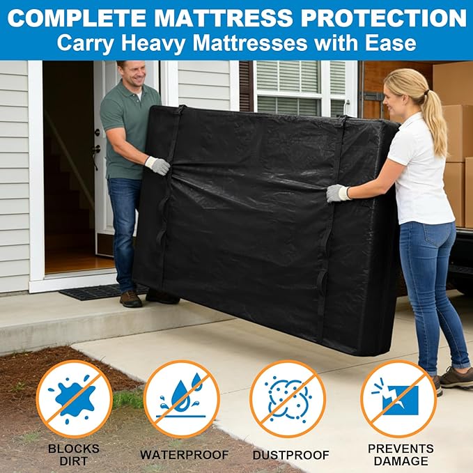 TICONN Mattress Bags for Moving, Heavy Duty Cali King Mattress Cover Storage Bag with Full-Around Handle and Adjustable Buckles (Black, Cali King)