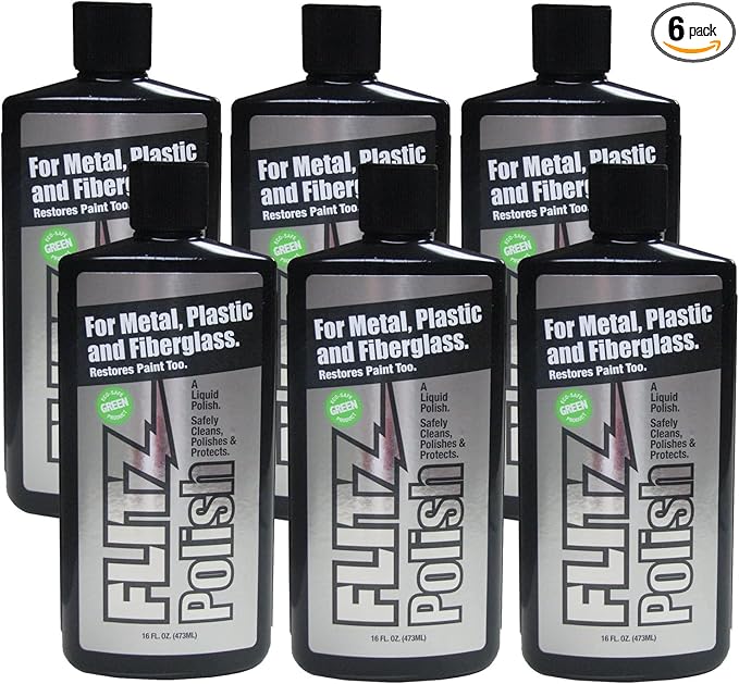Flitz Multi Purpose Metal Polish Liquid - 16oz Bottle of USA-Made Tarnish Remover - For Aluminum, Chrome, Brass, Nickel, Silver - Non-Abrasive Metal Cleaner and Polish, Restorer (6 Pack)