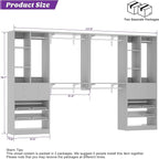 [10 FT Closet System] 120 Inch Reversible Set of 2 Wood Closet Organizer System with 4 Drawers, 6 Hanging Rods Adjustable Shelf, Shoe Rack, Morandi Grey