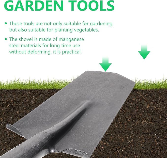 Heavy-Duty Manganese Steel Garden Spade for Digging with Narrow Tip, Thickened Handheld Shovel for Planting and Tree Transplanting in Gardening and Farming