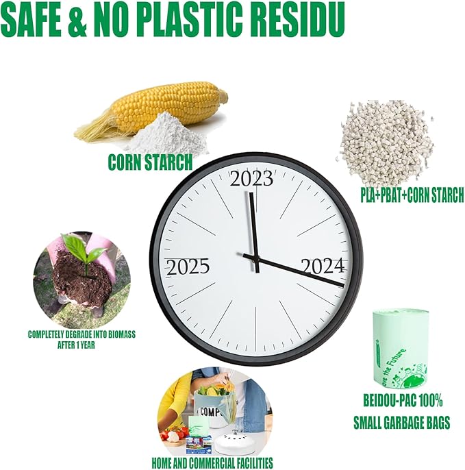 4-6 Gallon Compostable Trash Bags, 75 Count, Kitchen Compost Bags With Handle, Sturdy Biodegradable Garbage for Food Scrap Waste, ASTM D6400, US BPI Certified