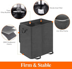 Lifewit Double Laundry Hamper with Lid and Removable Laundry Bags, Large Collapsible 2 Dividers Dirty Clothes Basket with Handles for Bedroom Laundry Room Closet Bathroom College, 155L Black
