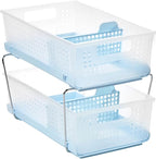 madesmart 2-Tier Plastic Multipurpose Organizer with Divided Slide-Out Storage Bins, Under Sink and Cabinet Organizer Rack, Frost