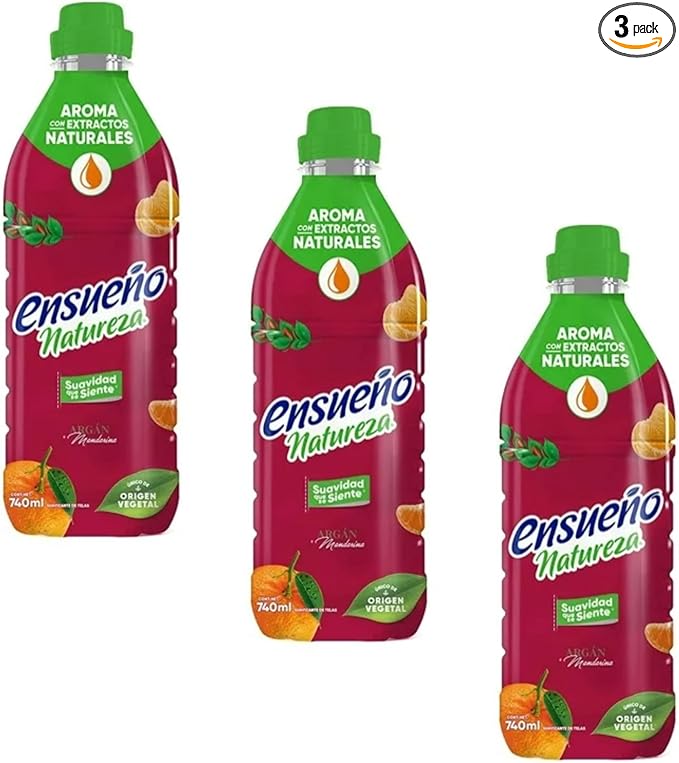 ENSUEÑO Naturaleza Fabric Softener, Mandarin Scent, Natural Extracts, 740ml, 3 Pack
