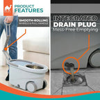 Grazie Spin Mop & Bucket Set - 360° Self-Wringing System with Wheels, Stainless Steel Handle - Hands-Free Floor Cleaning for Hardwood, Tile, Laminate - Includes 6 Washable Microfiber Mop Head Refills