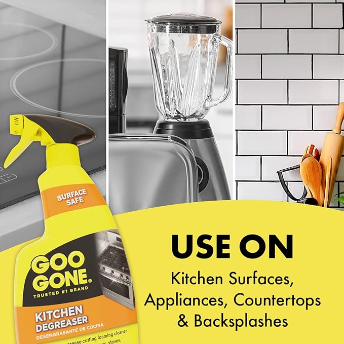 Goo Gone Foaming Kitchen Degreaser- Removes Baked-On Food, Grease, Splatter and Grime, 2 PACK 28 oz