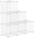 HUBSON Wire Cube Storage Organizer, Book/Toy/Craft/Potted Plants and petCloset Organizers and Storage Shelves, 6-Cube Freely Combinable Metal Grids Storage Shelf, White Iron
