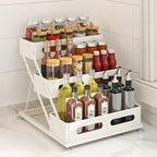 3 Tier Foldable Spice Rack for Countertop Iron Kitchen Seasoning Organizer for Cabinet, White