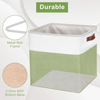 13x13 Cube Storage Bins, Collapsible Fabric Storage Box, 4 Pack Closet Baskets with Handles for Organizing, Shelf, Toys, Clothes, Home, Office, Nursery (Green&White)