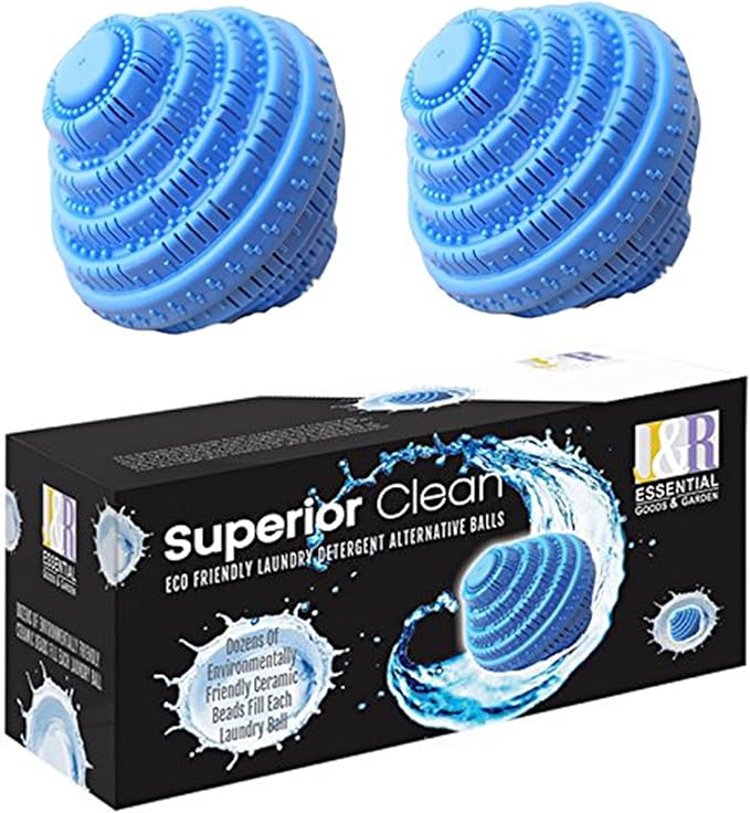 J&R ESSENTIAL Environmentally friendly non-chemical detergent laundry ball, pure natural alternative detergent, can be washed up to 1000 times, 2 piece set (Unscented, Pack Of 1)