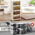 4 Tier Stackable Plastic Storage Bins with Lids 58QT, Collapsible Closet Organizers and Storage with Wheels for Living Room,Office,Dorm