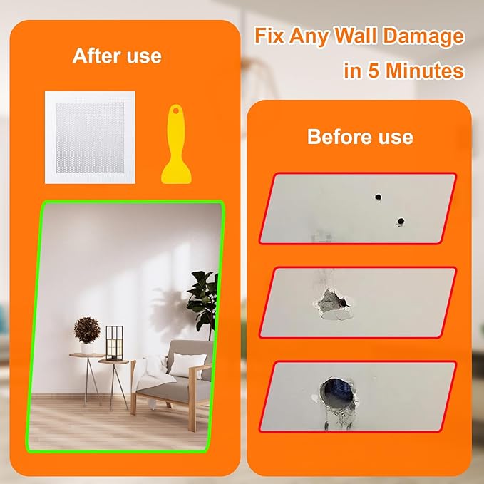 Drywall Repair Kit - Self-Adhesive Aluminum Wall Patch Repair Kit | Heavy-Metal Wall Hole Fixing Tools for Home, Rentals & Offices (2 Pack*6in)