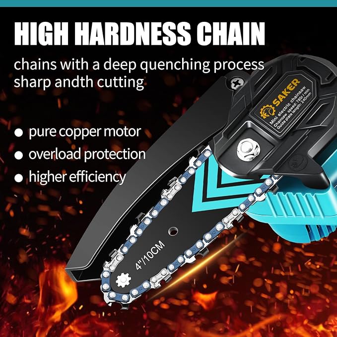 Saker Mini Chainsaw,Portable Electric Cordless Chainsaw,Battery Powered,Small Power Handheld Chain Saws Pruning Shears for Tree Branches,Christmas Gifts for Men Dad Women(2 Batteries&3 Chains)