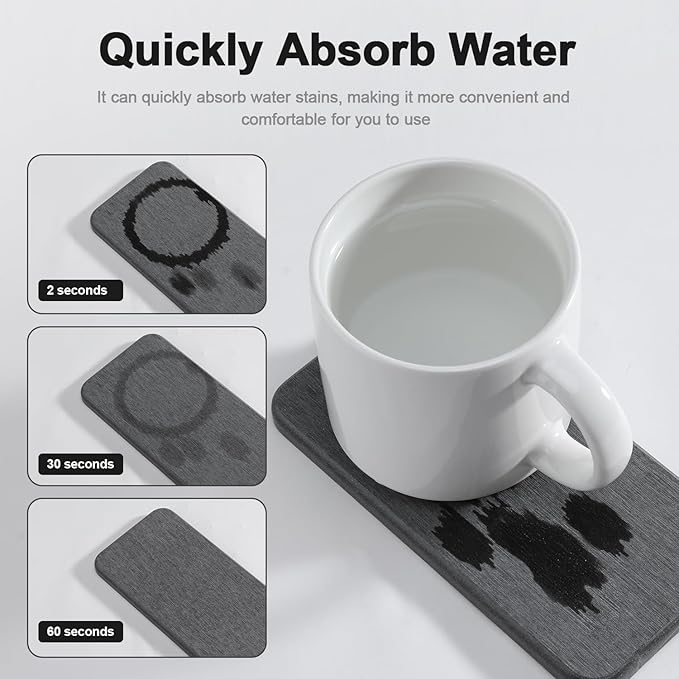 Water Absorbing Stone Tray for Sink | Quick Drying Diatomaceous Earth Coasters | Soap Dish Holder & Toothbrush Holder for Bathroom Counter | Hand Soap & Plant & Toiletries | Dark Grey 4-Pack