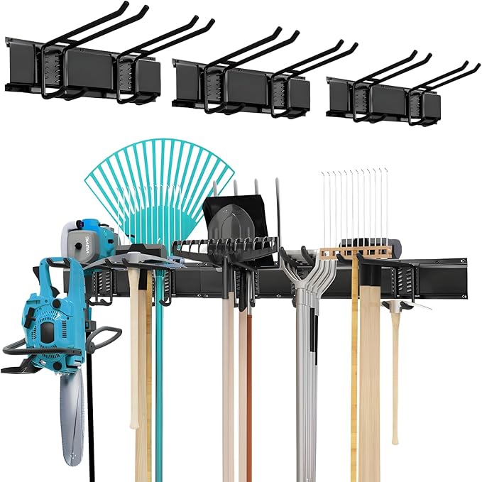 Heavy Duty Garage Organizer Tool Organizer Wall Mount, Iron Metal Hooks Set 6 Pcs, Black Adjustable Dual Hooks, Ideal for Saving Space, Supports 16 in Stud Spacing