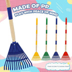 Kids Leaf Rake - 3-Section Adjustable Handle, Lightweight, Wood & Plastic, Small Garden Tool for Children (Blue+Green)