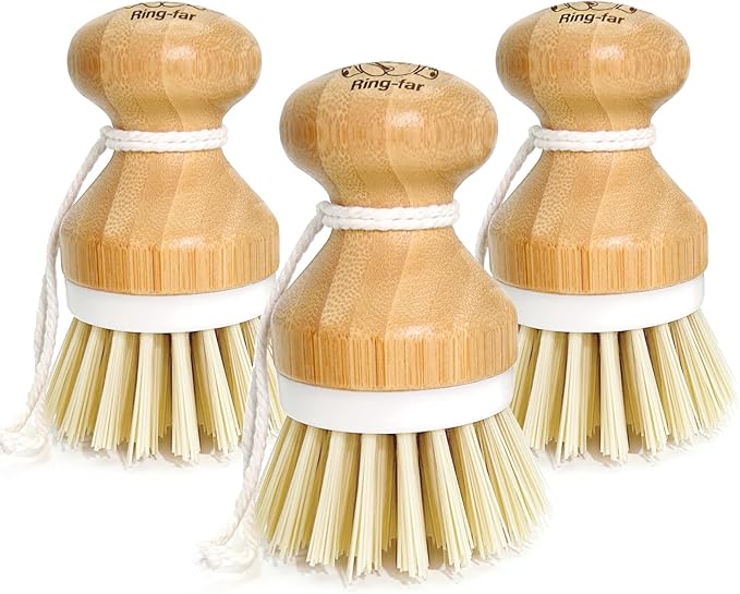 Bamboo Dish Brush,Bamboo Scrub Brush for Bishes Pots Pans Kitchen Sink Cleaning,3 Packs