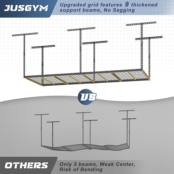 3X8FT Overhead Garage Storage Rack, 22"-48" Height Adjustable Garage Ceiling Storage Racks, Heavy Duty Metal Garage Storage Organizer System, 600LBS Weight Capacity