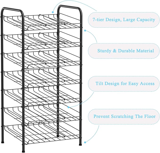 Vrisa Can Organizer for Pantry 7-tier Can Rack Organizer Metal Can Storage Dispenser Rack Holds up to 84 Cans for Canned Food Kitchen Cabinet or Pantry Shelf Black