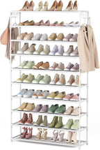 LANTEFUL 10 Tiers Shoe Rack 50 Pairs Large Capacity Tall Shoe Organizer Sturdy Shoe Storage with Two Hooks Space Saving Metal Wide Shoe Rack for Closet, Entryway, Bedroom, White