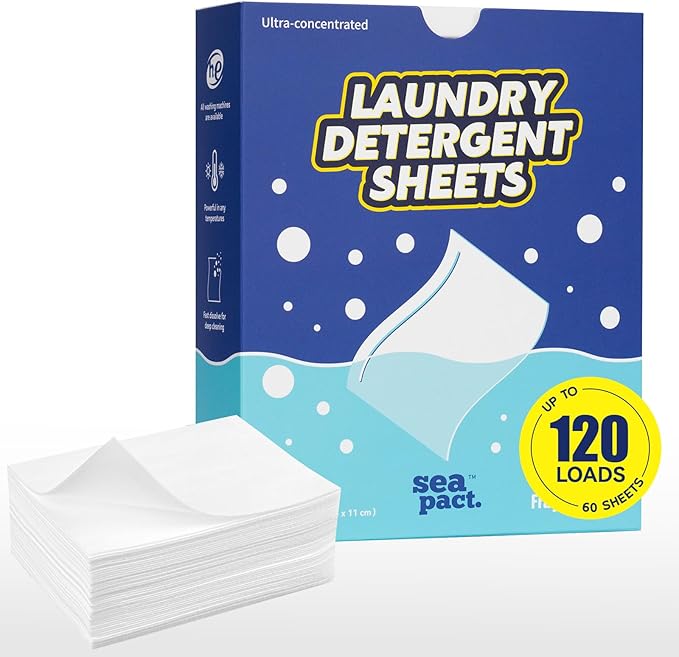 Laundry Detergent Sheets 120 Loads Unscented, Plastic Free Eco, Stain-Fighting Enzymes, Affordably Prices Laundry Sheets, Hypoallergenic, Fragrance Free, Space Saving for Dorm House Travel 60 Ct