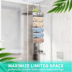 HapiRm Towel Racks for Bathroom Storage - 6 Tier Over The Door & Wall Mount Rolled Towel Storage Organizer Holder with Metal Shelf Basket for Small Bathroom, Camper, Rv - Sliver, Patented