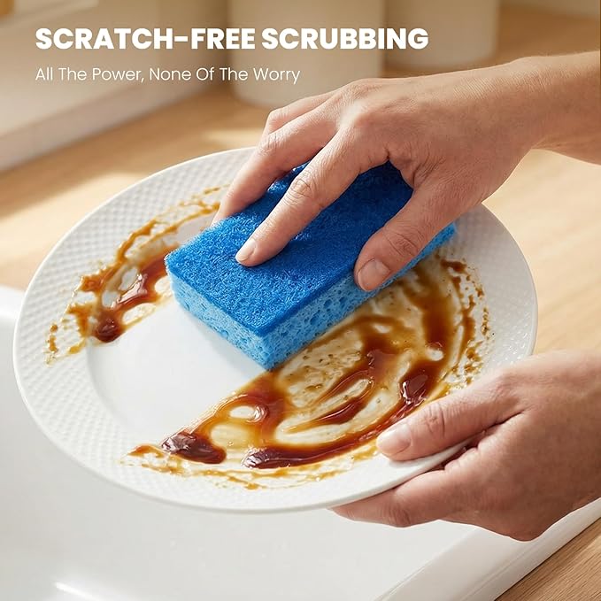 Kitchen Sponges, 6 Count, Non-Scratch Scrub Sponge, Dual Sided Cleaning Sponges for Dishes, Kitchen, Bathroom