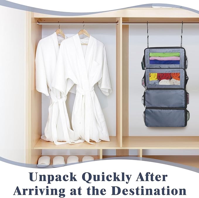 Suitcase Organizer, Carry on Closet Luggage Organizers Accessories for Travel, Foldable and Hangable Portable Hanging Travel Shelves with a Shoulder Strap to Use As a Travel Backpack Small, Gray