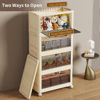 4 Tier - 34QT Storage Bins with Lids, Collapsible Storage Bins with Doors and Wheels, Plastic Storage Cabinet for Easy Storage and Organization for Living Room, Office