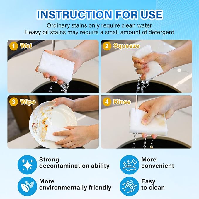 Magic Sponges Cleaning Eraser, 100Pack 2X Density Stronger Melamine Sponge Foam Pads, Multi-Functional Household Cleaner Dish Sponge, Cleaning Supplies for Kitchen, Bathroom, Floor, Sink,Wall Cleaner