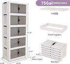 Luxdecor 300Qt Storage Bins With Lids-Stackable Plastic Storage Bins on Wheels, Closet Organizers and Storage,Collapsible Storage Cabinet with Doors for Office Garage Kitchen Under Stairs,5 Tier White