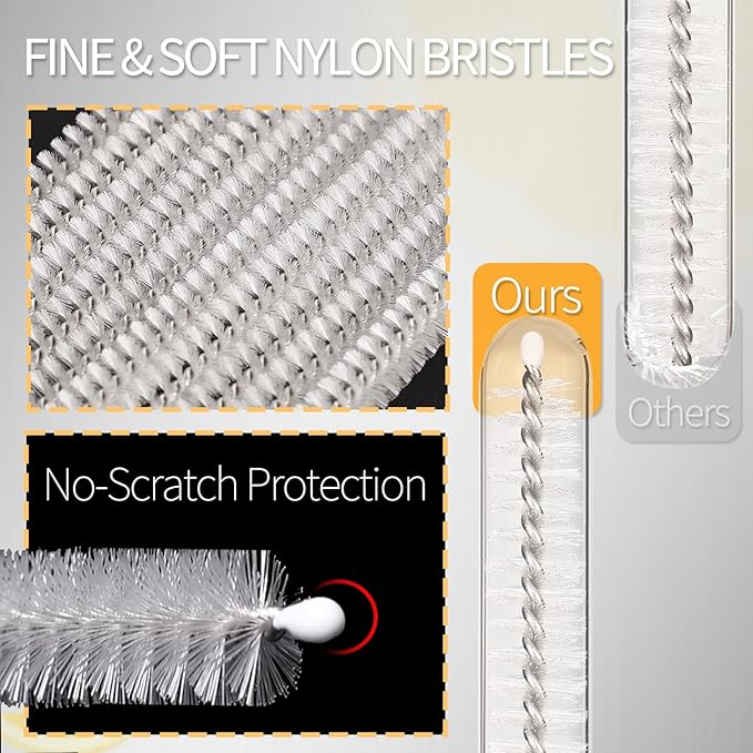 Heavy Duty Straw Cleaner Brush - 4 Pack 12.6 Inch Flexible Full-Cover Brushes with Large Handle, Reusable Pipe & Tube Cleaner Set (0.23", 0.31", 0.39", 0.47" Diameters)