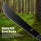 REAT Machete with Saw, 17" Full Tang Fixed Blade Hunting Knife with Sheath, Ergonomic No-Slip Handle,Machetes for Cutting Trees,Yard Work,Bushcraft, Survival