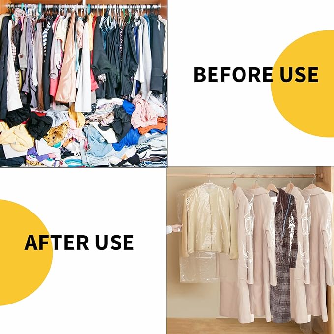 BEISHIDA 20PCS 47 Inch Plastic Garment Bag-Plastic Clear Dry Cleaner Laundry Bags for Clothes Cover Hanging Clothes Storage for Long Dresses Skirt Coat Suit Shirt Jacket