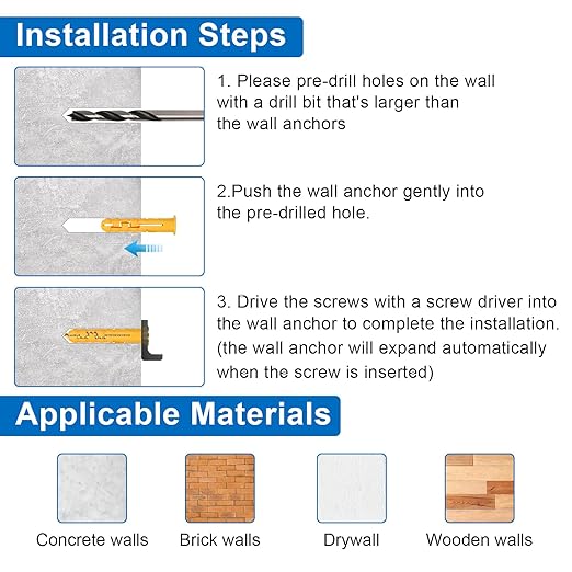 Aovchei Drywall Anchors Kit, 170pcs, 85 Plastic Drywall Anchors and 85 Philips Flat Head Screws, 3 Size #6 * 30#6 * 40#8 * 40, Wall Hanging Kit for Hanging Picture Frame, Shelf Brackets, Curtain Rod