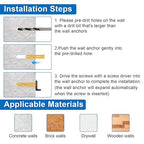 Aovchei Drywall Anchors Kit, 86pcs, 43 Plastic Drywall Anchors and 43 Philips Flat Head Screws, 3 Size #8 * 40#8 * 60#8 * 80, Wall Hanging Kit for Hanging Picture Frame, Shelf Brackets, Curtain Rod