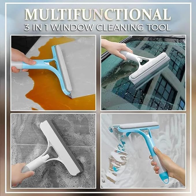 3 in 1 Window Cleaning Scraper,Window Squeegee Cleaner Tool with Built-in Spray Bottle for Car Home Windows Glass and Tiles Et (White)