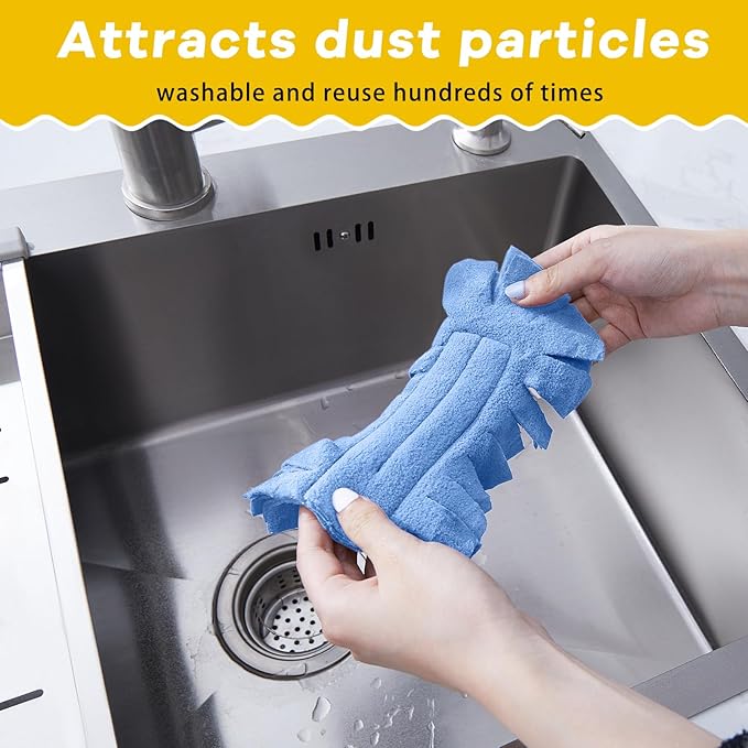 Zubebe 3 Pcs Duster Refill Reusable Fleece Duster Refills Feather Flat Dusters Multi Surface Washable Cleaning Pads Tools for Home, Blinds, Car, Pet, Furniture, Fans (White,Blue,Yellow)