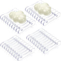 Plastic Bar Soap Holder Soap Saver Tray Bar Dish Self Draining Dishes for Sponge Dryer Bathroom Toilet Shower Kitchen Restaurant Counter(Clear,4 Pieces)