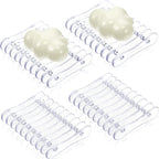Plastic Bar Soap Holder Soap Saver Tray Bar Dish Self Draining Dishes for Sponge Dryer Bathroom Toilet Shower Kitchen Restaurant Counter(Clear,4 Pieces)
