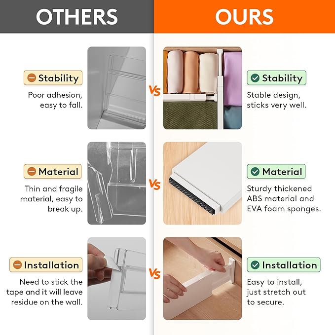 Lifewit 12 Pack 4" High Drawer Dividers 28-43.5cm/11-17" Adjustable Drawer Organizer for Clothes/Utensils, Expandable Drawer Separator in Dresser/Kitchen/Bedroom/Office Organization & Storage Beige