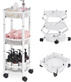 TOOLF 3-Tier Foldable Rolling Cart, Collapsible Metal Utility Cart with Wheels, No Assemble, Multifunction Storage Organizer Trolley for Kitchen, Bathroom, Dorm, Nursery, White