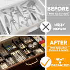 SpaceAid Bamboo Drawer Dividers with Inserts and Labels, Kitchen Adjustable Drawer Organizers, Expandable Organization for Home, Office, Dressers, 10 Dividers with 24 Inserts (17"-22" Black)