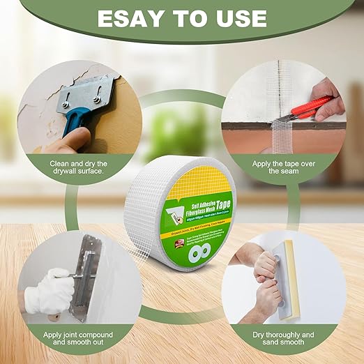 3 Pack Drywall Joint Tape, Fiberglass Mesh Self-Adhesive Tape for Drywall Repair, 2" x 100 FT Drywall Joint Tape for Sheetrock Crack and Seam Patch Repair