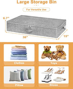 punemi Under Bed Storage, 3 Pack Underbed Storage Container Bags With Lid, Foldable Sturdy Clothes Storage Drawer Organizer W/ 3 Handles, Ultra Thick Fabric Blanket Shoe Storage Box, Grey