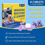24 Count Washing Machine Cleaner for Pet Hair Relief Tablets - HE-Safe, Septic-Safe, Lavender Scent, 1-Year+ Supply, Pet-Friendly Washer Cleaner for Top/Front Load Washers