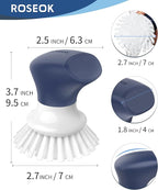 Dish Scrub Brush,Self-Standing Palm Brush with Ergonomic Grip for Cleaning Dishes,Non-Stick Pans and Sinks,Navy Blue,2 Pack